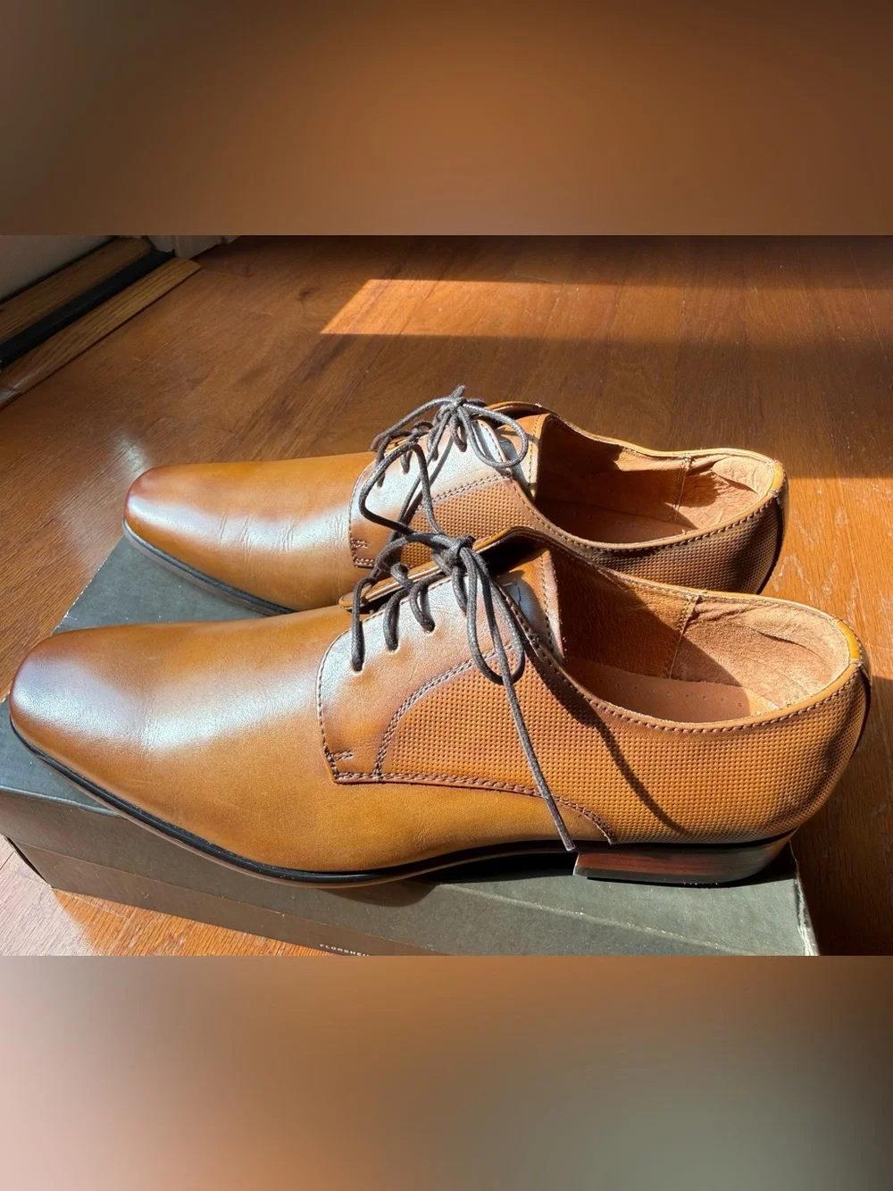 Florsheim Men’s Positano Plain Toe Oxford Cognac Leather Dress Shoes, 9D
